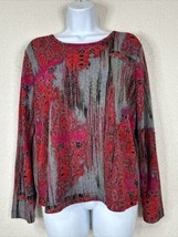 Koret Womens Size M Red Abstract Stretch Top Long Sleeve - £6.15 GBP