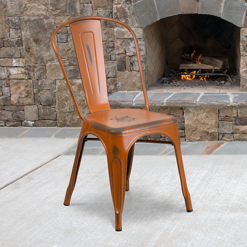 Distressed Orange Metal Chair ET-3534-OR-GG