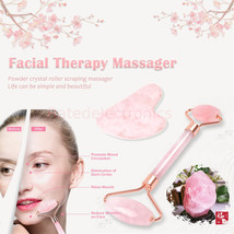 Elegant Rose Quartz Jade Gua Sha Roller Body Face Skin Beauty Therapy Massager - £18.33 GBP