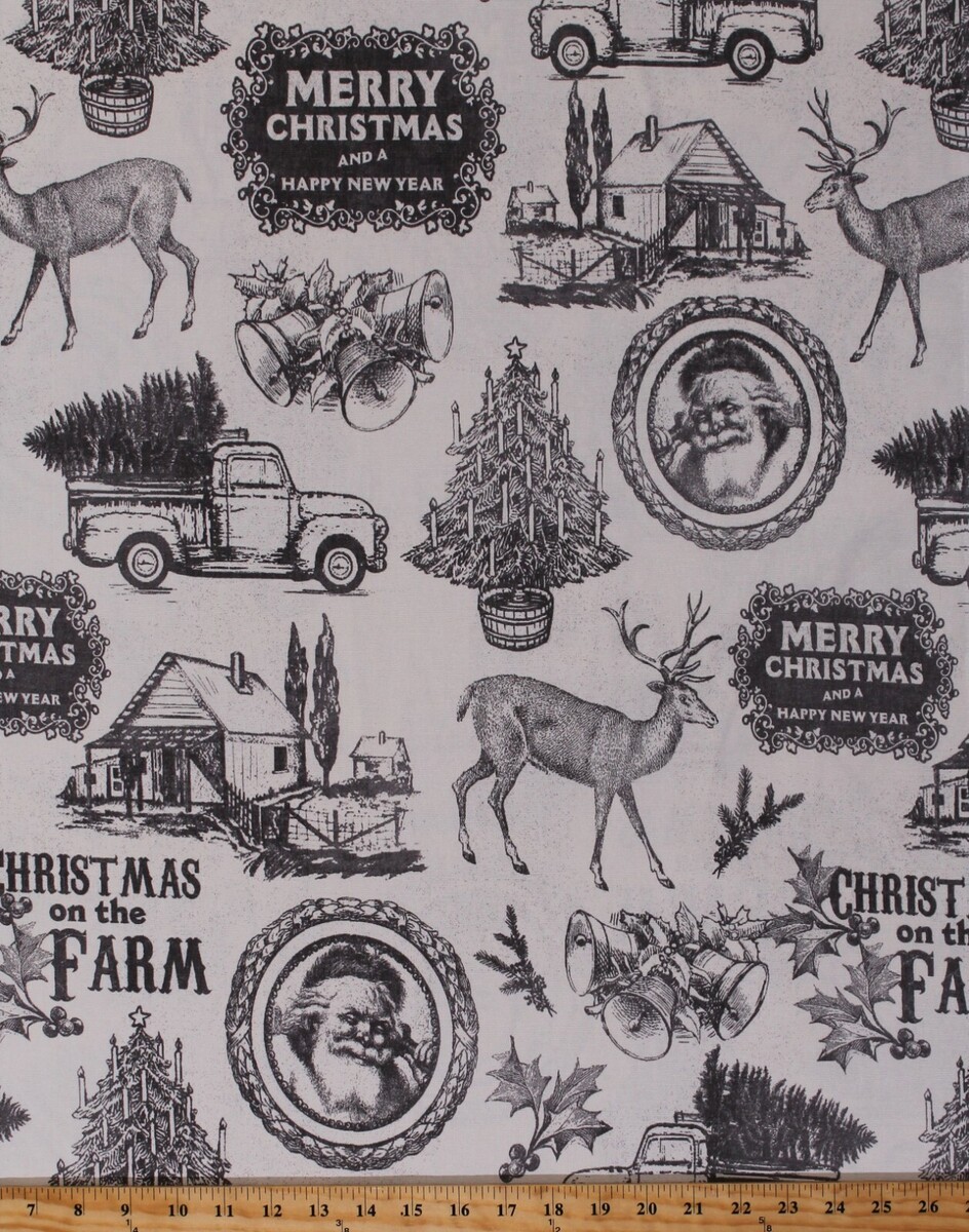 Home Decor Nostalgic Christmas Trucks Cabin Cream Duck Fabric BTY D456.03 - $9.97
