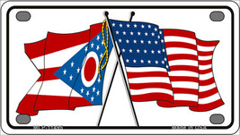 Ohio Crossed US Flag Novelty Mini Metal License Plate Tag - £11.74 GBP