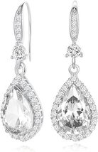 3 Ct Pear Cut Diamond Halo Women Drop &amp; Dangle Earrings 14K White Gold Finish - £71.93 GBP