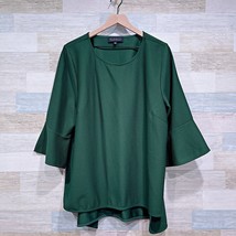 ELOQUII Textured Flare 3/4 Sleeve Longline Blouse Green Womens Plus Size 24 - £39.82 GBP