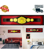 Wrestling Championship Belt Display Case Black Wood Boxing Wall Mount Ca... - $241.07