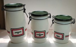 Wheaton Milk Glass 3-Piece Canister Jars Wire Clamps - Sugar, Coffee &amp; Tea - £62.98 GBP