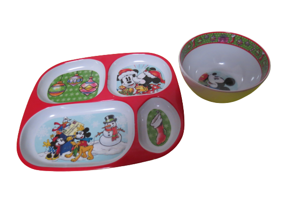Primary image for Disney Childrens Mickey Mouse Christmas Bowl And Plate Set Of 2 Hard Plastic