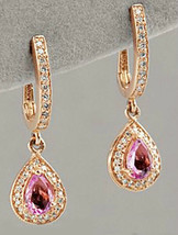3.20ct Diamond Pink Tourmaline 14k Yellow Gold Cute Wedding Earrings - £1,670.10 GBP