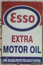 ESSO ~ EXTRA MOTOR OIL Metal Sign ~ Distressed Appearance ~ Portrait 8&quot; x 11.75&quot; - £17.87 GBP