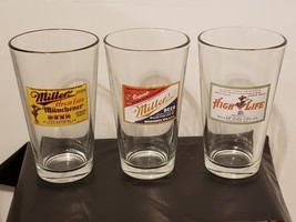 Lot Of 3 Vintage Miller High Life Beer Glasses Cups - £22.91 GBP