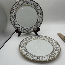 Ciroa Luxe Veluto Gold 2 Dinner Plates (10.5”) Porcelain w/ Gold Scrolls - £19.64 GBP