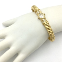 SWAROVSKI goldtone crystal hinge bracelet - clear rhinestone swan-signed clamper - £19.98 GBP
