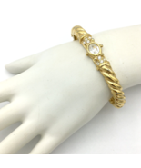 SWAROVSKI goldtone crystal hinge bracelet - clear rhinestone swan-signed clamper - £19.66 GBP