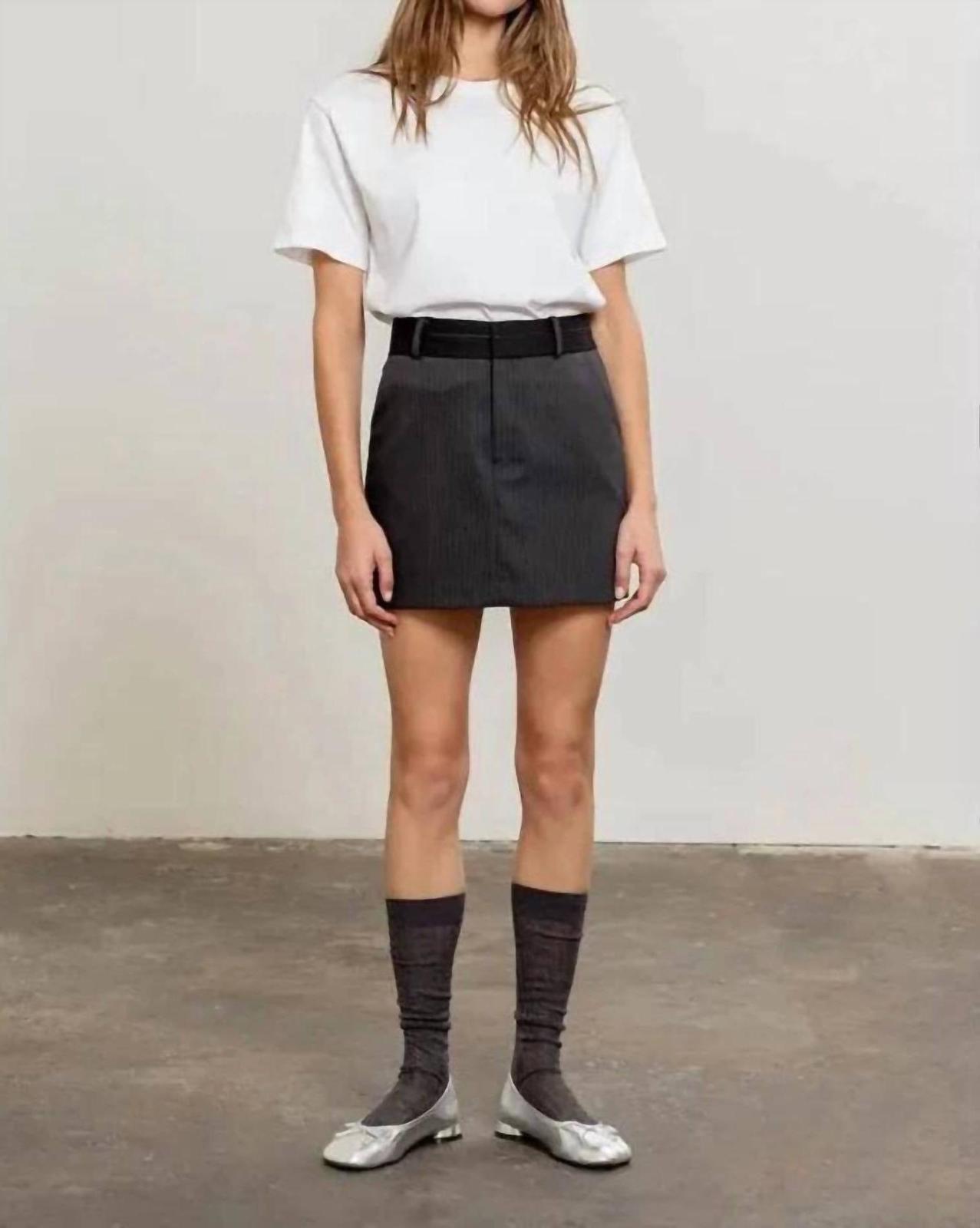 Moon River Stripe Mini Skirt Charcaol - $48.00