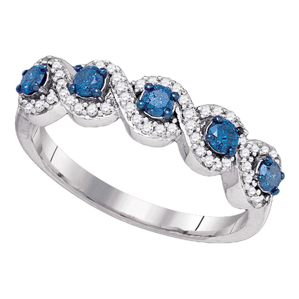 10k White Gold Womens Blue Color Enhanced Diamond Woven Band Fashion Ring 1/2