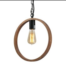 Round Farmhouse Wood Single Pendant Lighting Fixture Hanging Lamp Kitche... - £14.66 GBP