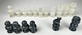 Set of  17 Marble/Quartz ? Chess Pieces White &amp; Black. Heavy - Replacements - £5.23 GBP