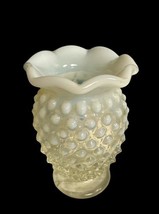 Fenton Hobnail Clear White Opalescent - Crimped Top 3.5&quot; Bud Vase - $25.73 CAD