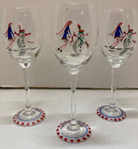 Hand Painted15 oz. Wine Glass Woman Decorating a Snowman Winter Set of 3 - £10.38 GBP