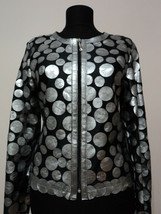 Silver Leather Jacket Woman Coat Women Zip Short Light Round Collar All ... - $180.00