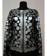 Silver Leather Jacket Woman Coat Women Zip Short Light Round Collar All ... - £176.93 GBP
