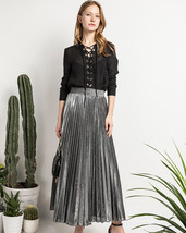 Silver Long Pleated Skirt Outfit Women Full Pleated Party Skirt US0-US18