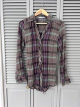 Maurices Plaid Tunic Long Sleeve Shirt Purple Dark Size Small Waist Tie - £11.37 GBP