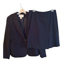 Jones New York Women&#39;s 2 Pc Jacket Skirt Suit  12 P Petite Navy Blue Pinstripe  - £46.69 GBP