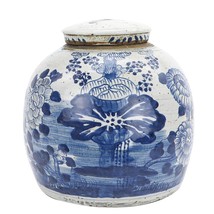 Blue &amp; White Vintage Ming Jar Four Season Plants - Large - £185.60 GBP