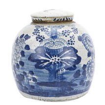 Blue &amp; White Vintage Ming Jar Four Season Plants - Large - £190.93 GBP