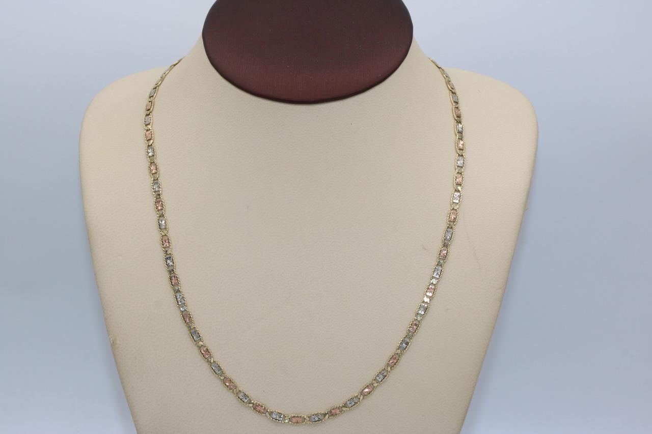 10K Tri Color Gold 4MM Fancy Mariner Link Necklace 19" Long 13.6 Grams Item image 3