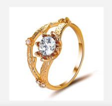GOLD CRYSTAL GEMSTONE FLOWER AND PEARL RING SIZE 6.5 - £31.96 GBP