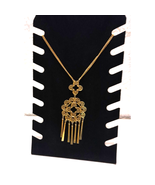 Vintage 70&#39;s Boho Goldtone Fringe Ornate Double Medallion Pendate Neckla... - $30.54 CAD