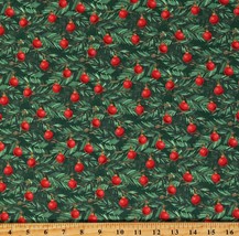 Cotton Christmas Tree Branches Red Ornaments Fabric Print by the Yard D410.19 - £10.42 GBP