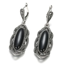 Top Quality Bohemian Black Stone Earring Tibetan Silver Mosaic AAA Gray Crystal  - £10.23 GBP