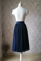 Navy Blue Tulle Midi Skirt Women Custom Plus Size Tulle Party Skirt image 4