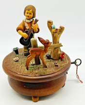 Anri Thorens Wooden Music Box Boy Deer Tales of Vienna Woods Switzerland... - $37.39