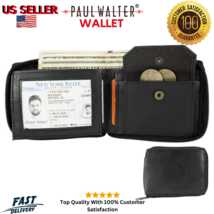 Bifold Lambskin Leather Mens ID Money Organizer Zippered Closure Black W... - $12.30