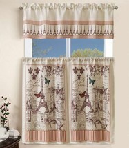 3 Pcs Kitchen Curtain with Swag and Tier Window Treatment Set-Paris Eiff... - £15.99 GBP