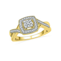 10k Yellow Gold Womens Round Diamond Square Frame Cluster Twist Ring 1/5 Cttw - £399.07 GBP