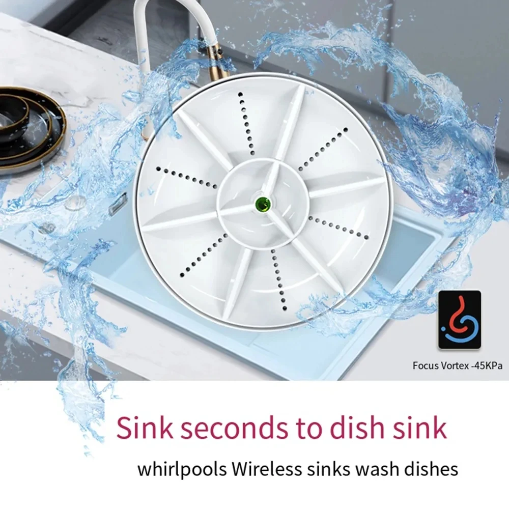 Mini Turbo Dishwasher Portable Ultrasonic Dish Washer USB Chargeable Veg... - £48.26 GBP