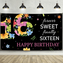 Sweet 16 Birthday Backdrop, Sweet Sixteen Party Decorations, Floral Happy 16Th B - £17.00 GBP