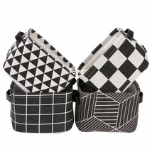 Foldable Mini Square New Black And White Geometric Theme 100% Natural Linen &amp; Co - £26.21 GBP