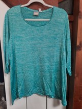 Chico’s Aqua Shania Shark Bite Hem Tunic Top Chico&#39;s 2 M/L NWT - £19.47 GBP