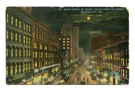 Kansas City MO Vintage 1910s Postcard Main Street by Night South From 9t... - $9.70