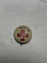 I Serve Red Cross 1917 5/8” pinback pin Nice patina - $19.99