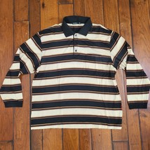 BALLY GOLF Polo Shirt Men&#39;s XL Size 54 Long Sleeve Brown Black Stripes Cotton - £59.30 GBP