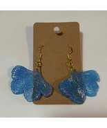 Handmade epoxy resin flower dangle earrings - Light blue glitter rosegol... - £4.99 GBP
