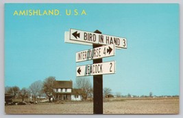 Amishland USA Dutch Country Road Signs Intercourse Bird in Hand 1969 Postcard - $14.45