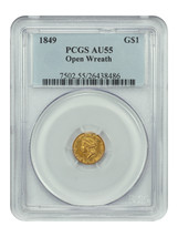 1849 G$1 PCGS AU55 (Open Wreath) - $534.71