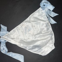 NWT Victoria&#39;s Secret L panty SATIN BLUE WHITE side tie I DO EMBROIDERY ... - $19.79